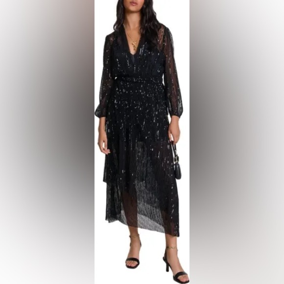 Maje Dresses & Skirts - Maje Black Silver Pleated Embellished Gown